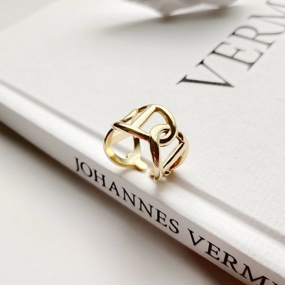 18K gold Vermeil Interlocking Gold Adjustable Ring - Picture 9 of 13